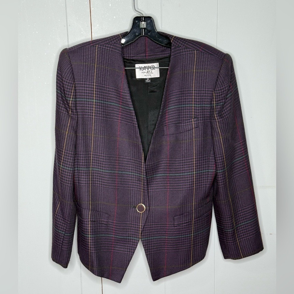 VTG Kasper Vintag 80s Power Suit Plaid Tweed Blazer Skirt Set Grannycore Classic - Picture 2 of 11